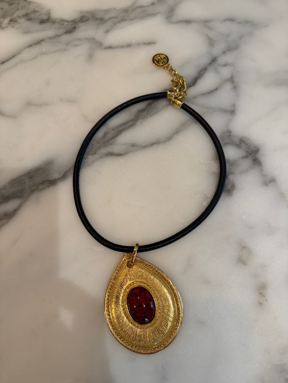 Ben-Amun Gold and Black Necklace with Red Pendant - Picture 4 of 6